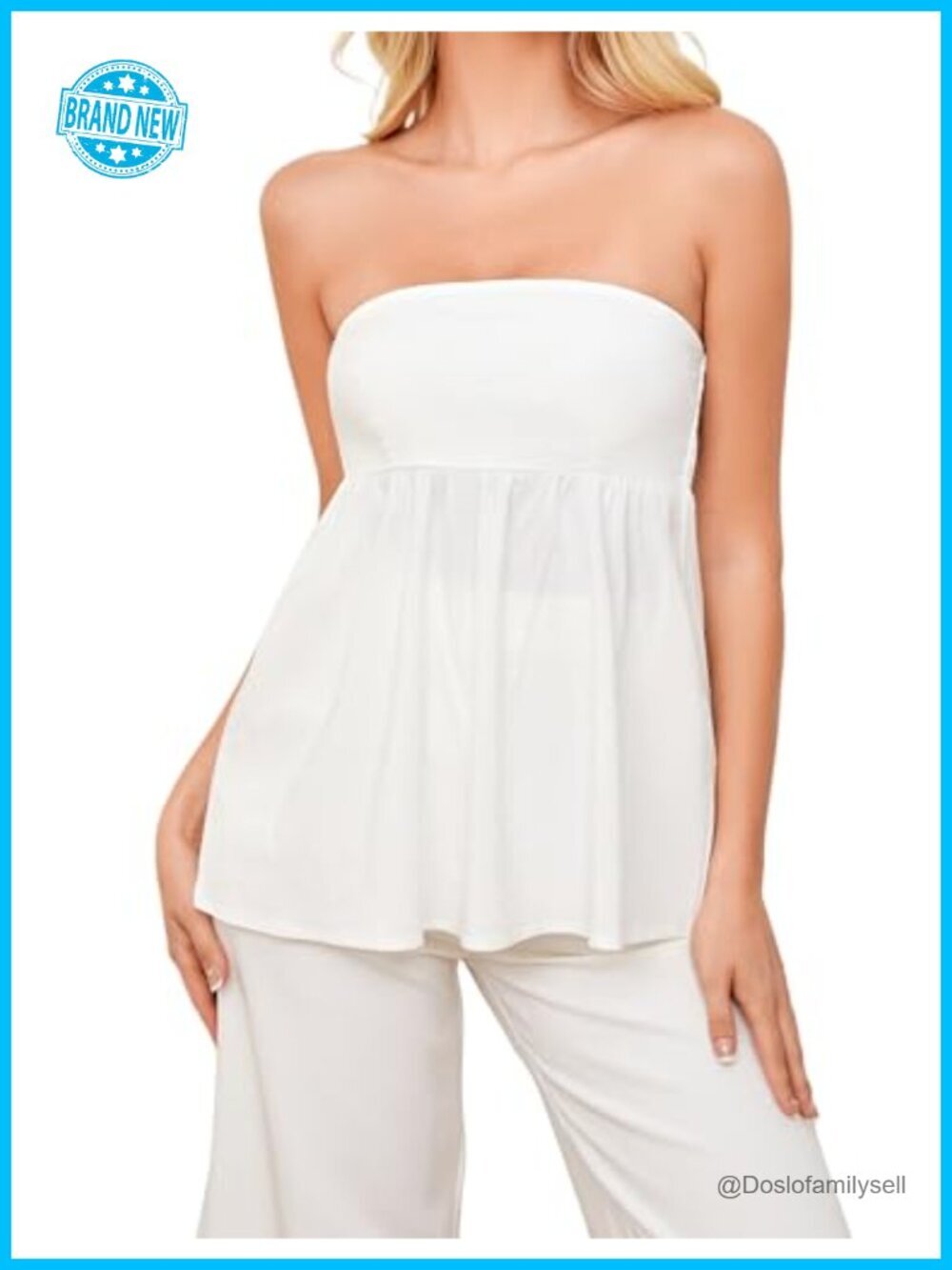 Ruffle Hem Bandeau Tube Tops Casual Sleeveless Strapless Peplum Flowy Blouse